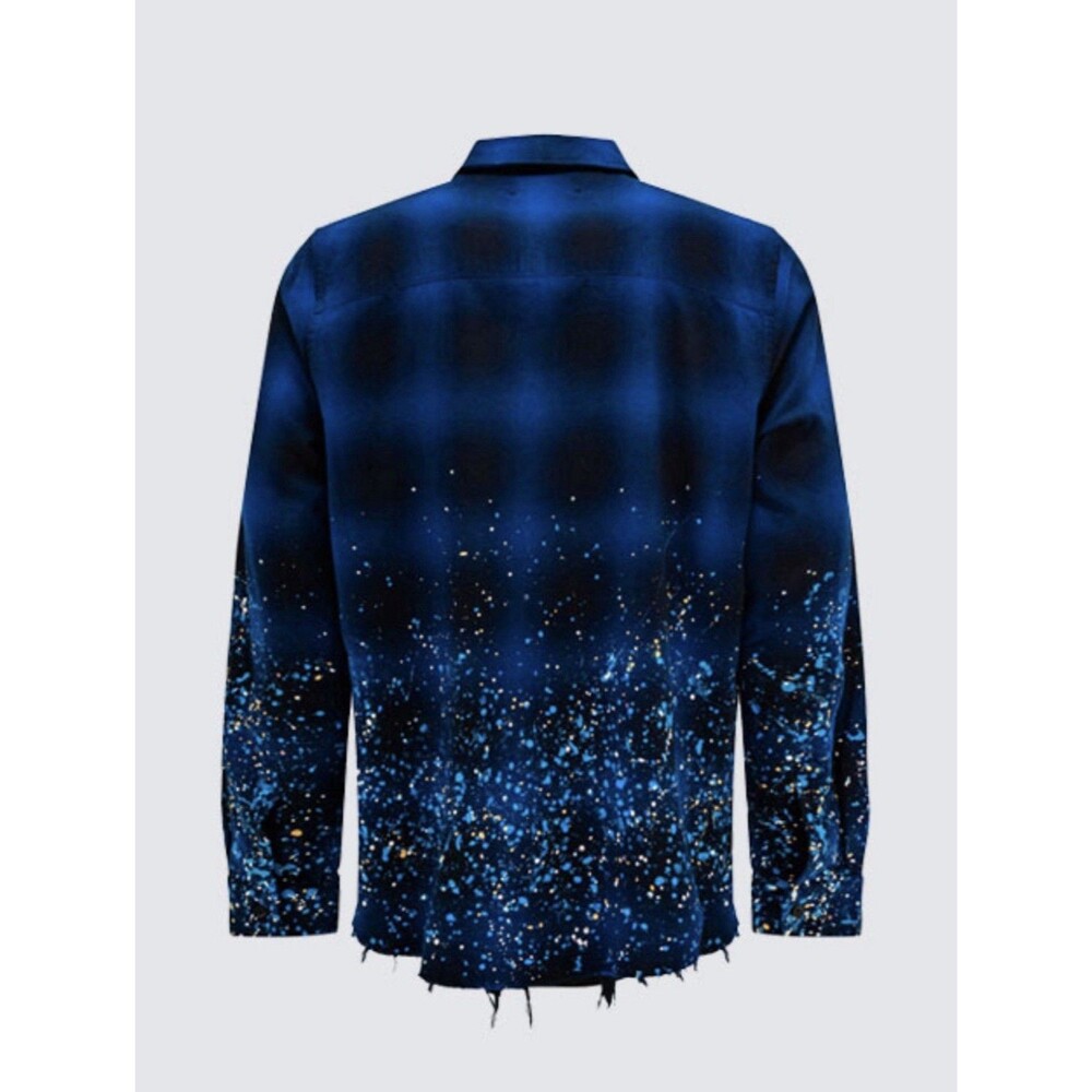 Amiri Crystal Painter Blue Flannel Shirt Men's US L French Size 52 - Picture 2 of 3